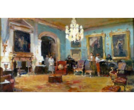 GORDON RADFORD (b.1936) ARTIST SIGNED OIL PAINTING ON BOARD  'Grimsthorpe Castle'  Signed  11" x 19 1/2" (27.9cm x 49.5cm) 