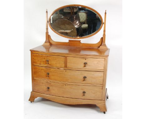 GEORGIAN STYLE MAHOGANY BOW FRONT DRESSING CHEST with swing mirror 