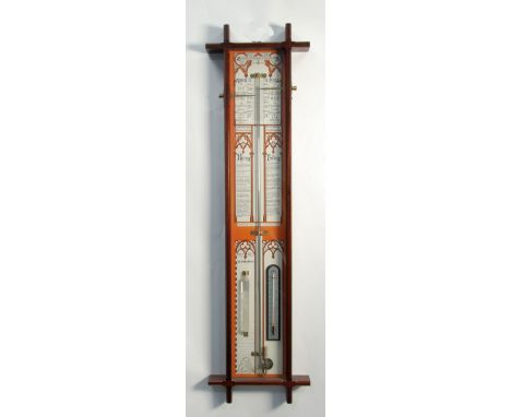 REPRODUCTION ADMIRAL FITZROY BAROMETER IN MAHOGANY CASE, the colour printed paper register with alcohol thermometer, mercury 