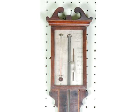 LATE EIGHTEENTH/EARLY NINETEENTH CENTURY MAHOGANY AND LINE INLAID STICK BAROMETER, signed B. Champion, Belfast, the silvered 