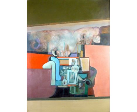 JOHN PICKING (b.1939) OIL PAINTING ON CANVAS 'Mantelpiece looking' Signed, titled and dated (19) 66 42" x 30" (106.7cm x 76.2