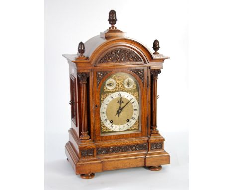 WINTERHALTER & HOFMEIER, IMPRESSIVE LATE NINETEENTH CENTURY OAK CASED MANTEL CLOCK, retailed by Richard Johnson, Clapham and 