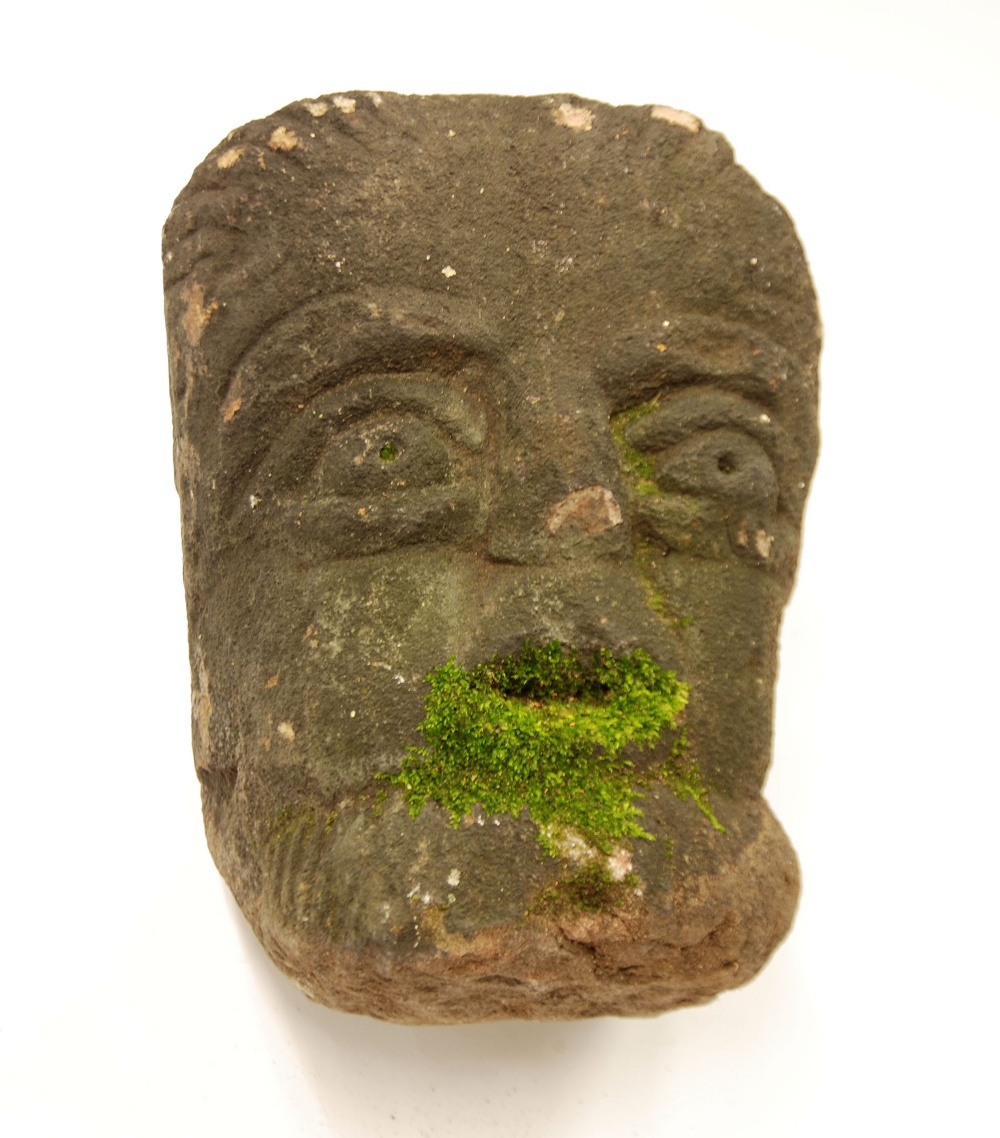 INTERESTING, POSSIBLY CELTIC MEDIEVAL CARVED STONE HEAD, 9 3/4" (24.7cm) high