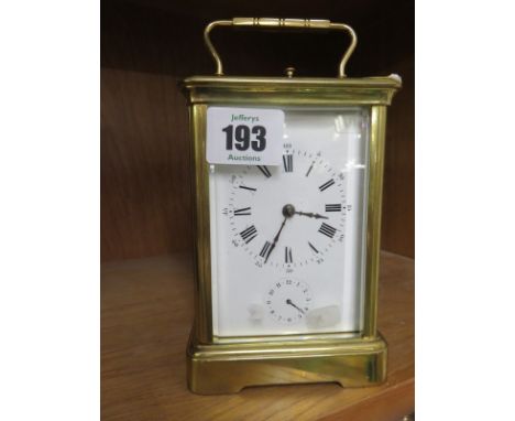 REPEATER CARRIAGE CLOCK, brass cased bevelled glass repeater movement carriage clock with bell strike, 5.5" height