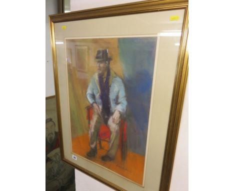 F WINTERBORNE, signed pastel of a portrait of "Seated Man with Trilby"  22" x 15"