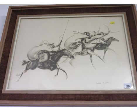 JOHN FULTON, pencil signed lithograph "Arab Horseman at a Gallop" 16" x 22"