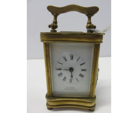 CARRIAGE CLOCK, small brass cased carriage clock by J C Vickery