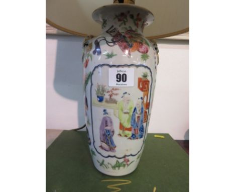 ORIENTAL CERAMICS, 19th Century famille rose vase converted to table lamp, 9" vase height