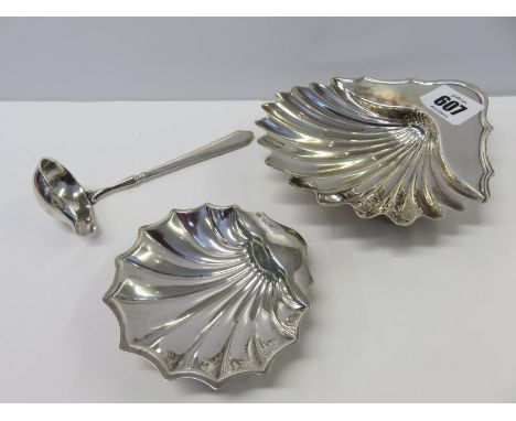 SILVER SHELL BUTTER DISHES, Victorian HM silver butter dish, Edinburgh 1896 and smaller similar dish, Sheffield possibly 1917