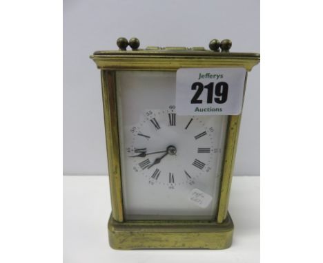 CARRIAGE CLOCK,  brass cased bevelled glass carriage clock, 4.5 " height