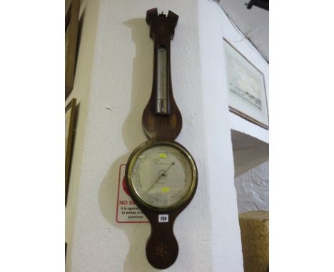 ANTIQUE BAROMETER, inlaid mahogany satin finished wheel mercurial barometer by M Salmoni of Oxford 