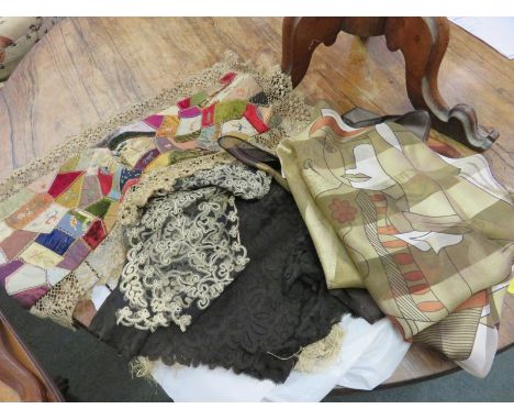PICASSO SCARF, also Victorian patchwork panel, Chinese floral embroidered silk shawl & other fabrics