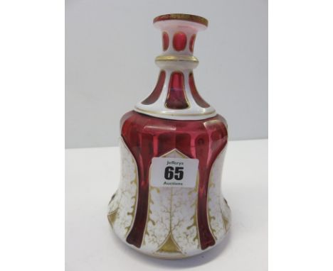 BOHEMIAN GLASS, cranberry overlay glass, gilded decanter base, 7" height