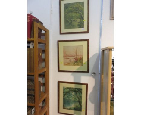H PIPE, pair of signed water colour riverscapes, together with 1 other monogrammed riverscape, 12" x 9"