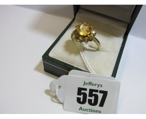 GOLD DRESS RING, 9ct gold ring set a cluster of possibly topaz, size N/O