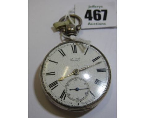 SILVER CASED POCKET WATCH, silver cased key wind pocket watch with fusee movement, retailed by Grey of Manchester with white 