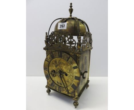 LANTERN CLOCK, a brass fusee escapement striking lantern clock, signed C Desprez, Bristol, 15" height