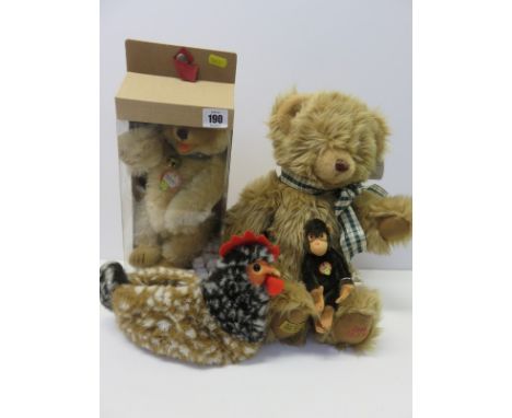 STEIFF, original boxed Albino teddy bear with bell collar; also Steiff Jocko, hen cosy and Merrythought "Zena" teddy bear