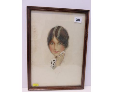 EDWARDIAN WATERCOLOUR, "Portrait of a Young Lady" 8" x 4"