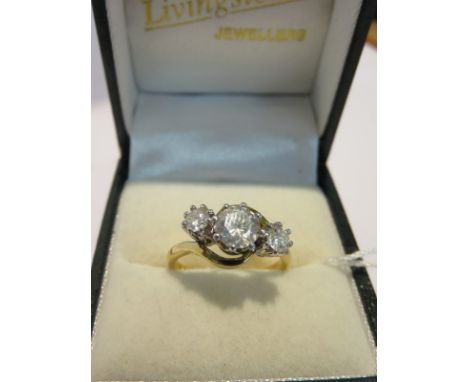 DIAMOND 3 STONE RING, 18ct yellow gold ring, set 3 diamonds, totalling approx 1.25cts, size K