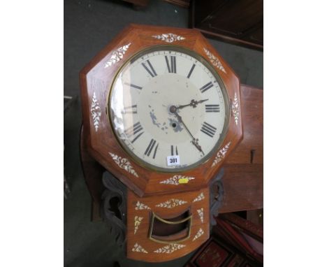VICTORIAN CLOCK CARCASE, rosewood & Mother of Pearl inlaid drop dial wall clock carcase 
