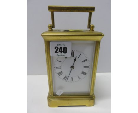 CARRIAGE CLOCK, brass cased and bevelled glass panelled large carriage clock 5.5" high