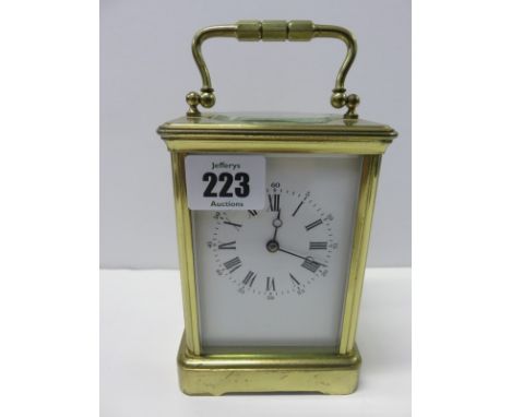 CARRIAGE CLOCK, brass cased bevelled glass carriage clock, 5.5" height