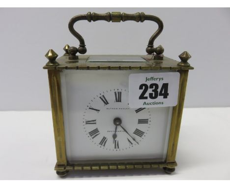 CARRIAGE CLOCK, brass cased squat design carriage clock by Alfred Pegler of Southampton