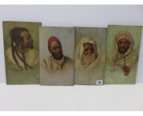 MARIN TANGIER, pair of signed oils on panels "Portrait of Local Tribesmen", together with pair of similar Arab portraits, sig