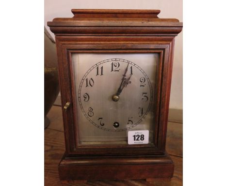 MANTEL CLOCK, mahogany cased mantel clock with satin finish dial and movement by W&H, 10" high 