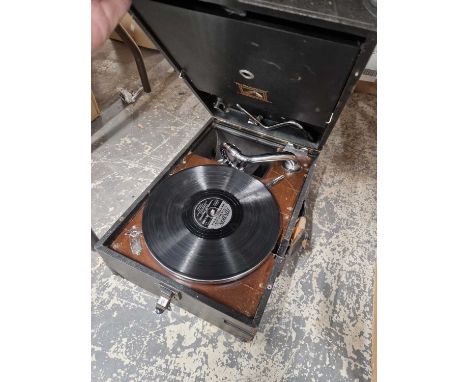 A vintage potable gramophone. 