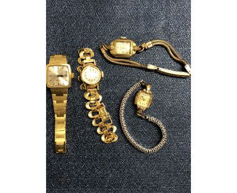 A ladies vintage Tissot watch, a 9ct gold head only Bulova, a growa example and a Mondia. 