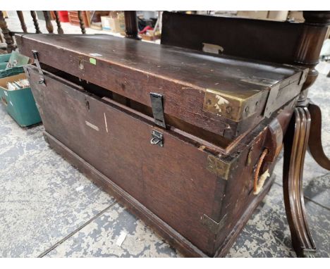 A brass-bound campagian-type teak trunk. W 92 D 41 H 46 cm