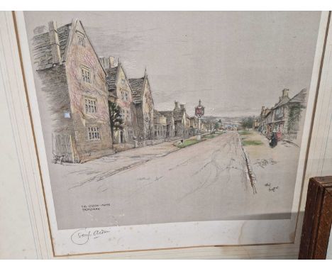 After Cecil Aldin, a colour print of the Lydon Arms, Broadway, signed in pencil, together with a maple frame containing a lit