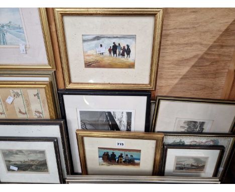 A quantity of various prints, mainly relating to Durham to include a signed etching of Bailey Gate and an engraved map, toget