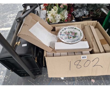 A vintage hard-cased briefcase and collectable plates to include Royal Worcester, Royal Albert etc. 