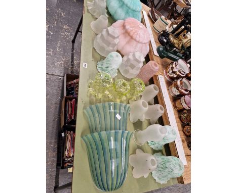 A quantity of vintage and later glass light shades.