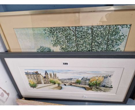 A pair of 20th Century signed views of Paris and a print after Monet. (3)