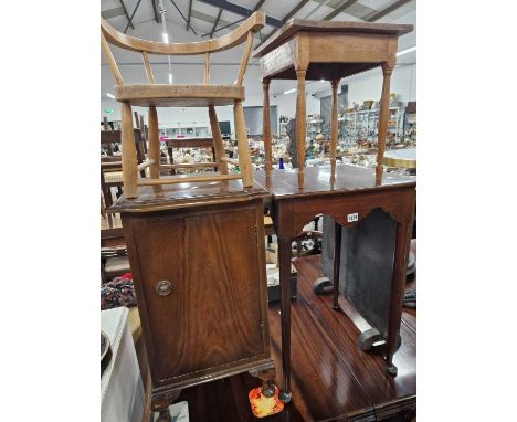 A bedside cabinet an occasional table, a child's chair, a stool and a fire screen.