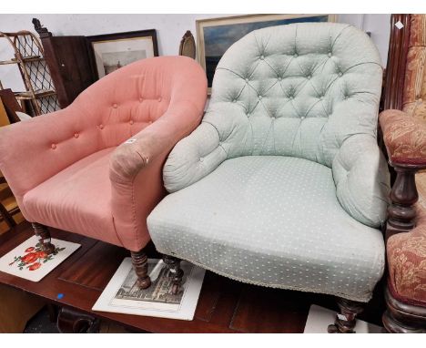 Two Victorian button-back armchairs. 