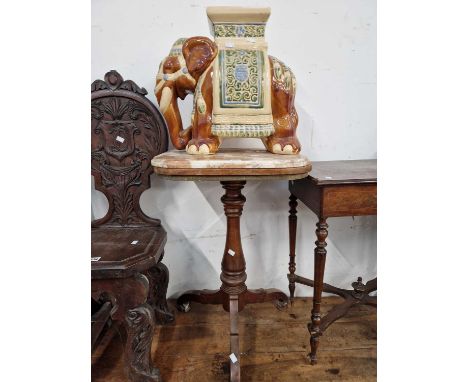 A marble topped mahogany tripod table, a Chinese pottery elephant form garden seat and a late Victorian stationery case