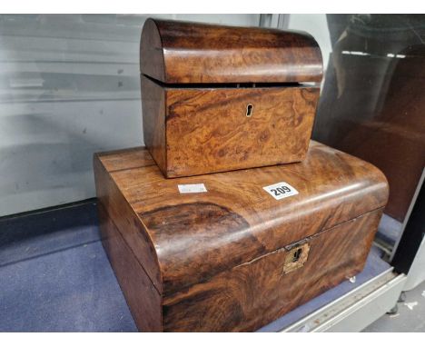 A Victorian walnut writing slope together with a two compartment tea caddy