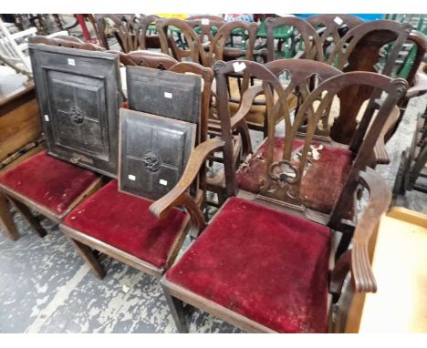 A set of six 19th century mahogany Chippendale inspired dining chairs to include two with arms