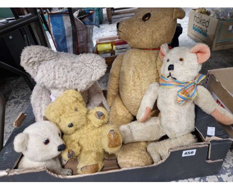 Five vintage teddy bears, including chad valley, an example with a growler etc