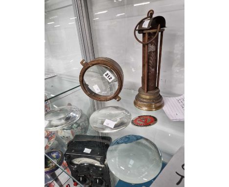 A type 4 Davy miner's lamp, four various lenses together with a bicycle badge