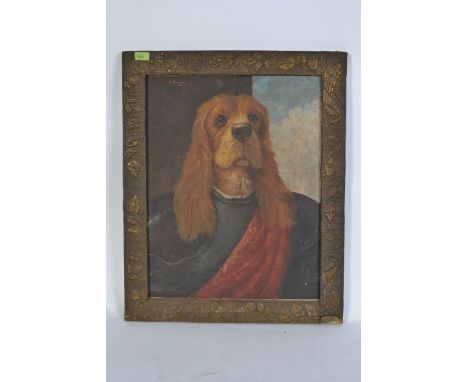 An oil on canvas painting, possibly by Frans Henriques of a cavalier spaniel - portrait study being signed to the upper corne