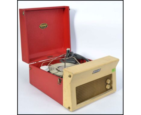 A vintage 1950's retro two tone Dansette record player in red and white. Model Major Deluxe 21