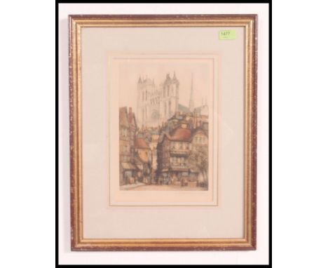 A 19th century lithograph print of Amiens Cathedral signed to the margin Gerald M Brown. Framed and glazed. 29cms x 20cms