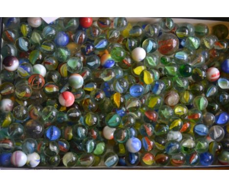 A collection of vintage glass marbles to include bulls eyes etc please see images