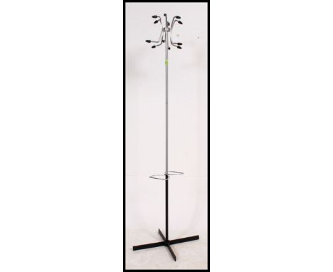 A vintage atomic sputnik style chrome and ebonised coat rack with hook atop dating to the 20th century. H160cm